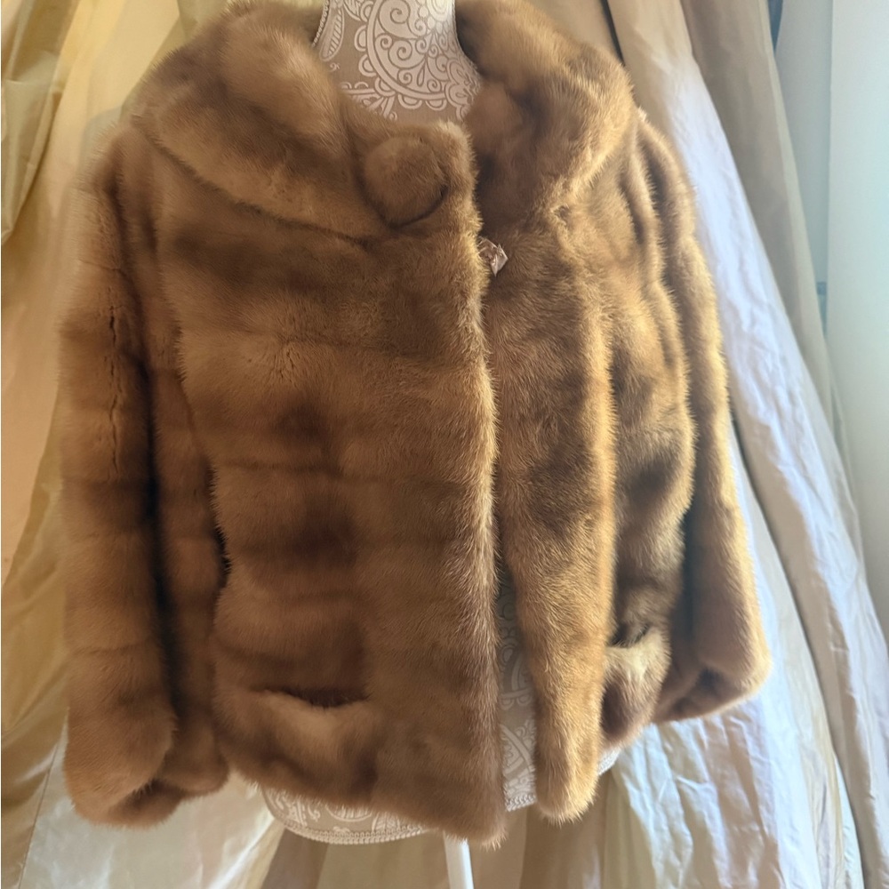 1940s Vintage I. Magnin Tan Fur Stole Jacket Size 10 – Classic Teddy Style